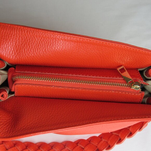 Orange Leather Made In Italy Braided Strap Shoulder Bag Purse - Picture 6 of 12
